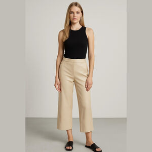 NWT Women's Bagatelle Beige Faux Leather Cropped Wide Leg Pants M